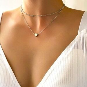 Silver Layered Heart Necklace delicate dainty minimalist